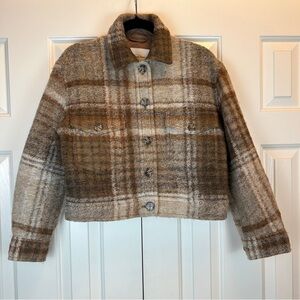 Aritzia Wilfred Free Wool Autumn Shirt Jacket In Brown Plaid